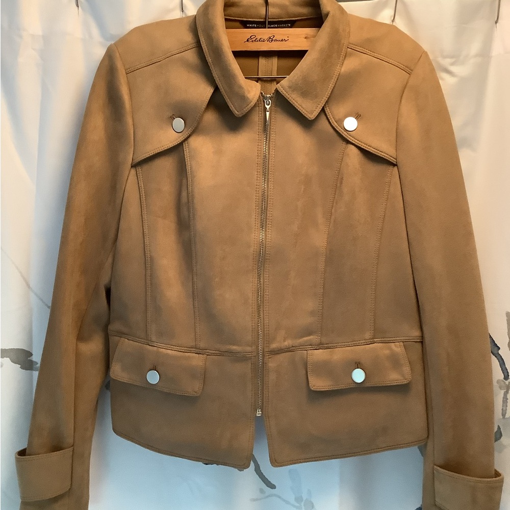 WHBM Tan Faux Leather Jacket and matching skirt